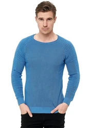 Rusty Neal Strickpullover mit Rundhalsausschnitt Hellblau/Blau