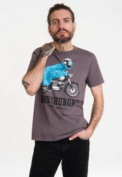 LOGOSHIRT T-Shirt Sesamstraße - Krümelmonster Motorrad Bordeaux/Dunkelrot/Dunkelgrau