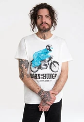 LOGOSHIRT T-Shirt Sesamstraße Krümelmonster Motorrad Bordeaux/Dunkelrot/Hellblau