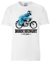 LOGOSHIRT T-Shirt Sesamstraße Krümelmonster Motorrad Bordeaux/Dunkelrot/Hellblau