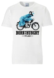 LOGOSHIRT T-Shirt Sesamstraße Krümelmonster Motorrad Bordeaux/Dunkelrot/Hellblau