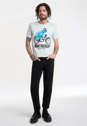 LOGOSHIRT T-Shirt Sesamstraße Krümelmonster Motorrad Hellblau/Grau