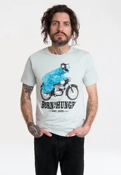LOGOSHIRT T-Shirt Sesamstraße Krümelmonster Motorrad Hellblau/Grau