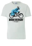 LOGOSHIRT T-Shirt Sesamstraße Krümelmonster Motorrad Hellblau/Grau