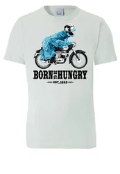 LOGOSHIRT T-Shirt Sesamstraße Krümelmonster Motorrad Hellblau/Grau