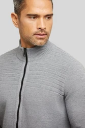 bugatti Strickjacke mit Stehkragen Grau/Hellgrau