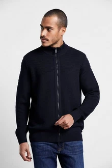 bugatti Strickjacke mit Stehkragen Dunkelblau/Hellblau