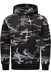 Amaci&Sons Herren Cargo-Style Pullover Sweatshirt Hoodie Sweater Camouflage 4003 Dunkelgrün/Dunkelblau/Grau
