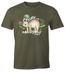 MoonWorks Print-Shirt Herren T-Shirt Faultier Sloth Fun-Shirt Grau/Dunkelgrün/Khaki/Grün