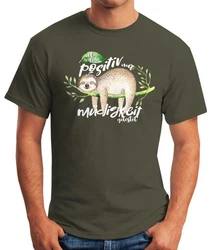 MoonWorks Print-Shirt Herren T-Shirt Faultier Sloth Fun-Shirt Grau/Dunkelgrün/Khaki/Grün