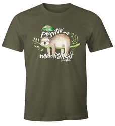 MoonWorks Print-Shirt Herren T-Shirt Faultier Sloth Fun-Shirt Grau/Dunkelgrün/Khaki/Grün