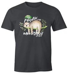 MoonWorks Print-Shirt Herren T-Shirt Faultier Sloth Fun-Shirt Grau