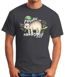 MoonWorks Print-Shirt Herren T-Shirt Faultier Sloth Fun-Shirt Grau