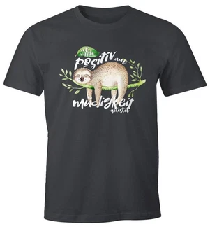 MoonWorks Print-Shirt Herren T-Shirt Faultier Sloth Fun-Shirt Grau