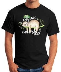 MoonWorks Print-Shirt Herren T-Shirt Faultier Sloth Fun-Shirt Grau/Hellblau/Braun