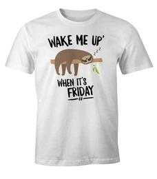 Print-Shirt Herren T-Shirt Faultier Sloth Wake me up when it's Friday Fun-Shirt mit Print
