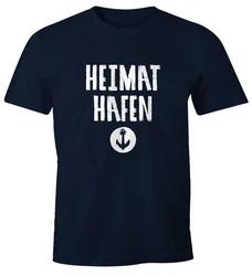 MoonWorks Print-Shirt Heimathafen Anker Dunkelblau/Blau