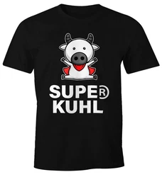 MoonWorks Print-Shirt Tier-Motiv Super Kuhl Fun-Shirt Türkis/Schwarz