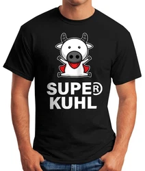 MoonWorks Print-Shirt Tier-Motiv Super Kuhl Fun-Shirt Türkis/Schwarz