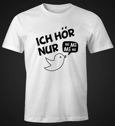 MoonWorks Print-Shirt Herren T-Shirt Ich hör nur Mi Mi Mi MiMiMi Spruch Shirt SlimFit Dunkelbraun/Creme/Grau