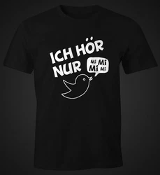 MoonWorks Print-Shirt Herren T-Shirt Ich hör nur Mi Mi Mi MiMiMi Spruch Shirt SlimFit Dunkelbraun