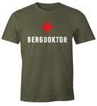 MoonWorks Print-Shirt Herren T-Shirt Bergdoktor Fun-Shirt Apre Ski Party-Shirt Dunkelgrün/Khaki/Beige