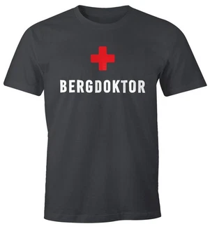 MoonWorks Print-Shirt Herren T-Shirt Bergdoktor Fun-Shirt Apre Ski Party-Shirt Beige/Dunkelgrau/Rot/Dunkelblau/Hellblau/Braun/Grau