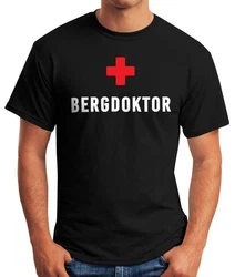 MoonWorks Print-Shirt Herren T-Shirt Bergdoktor Fun-Shirt Apre Ski Party-Shirt Schwarz/Braun/Beige/Rot/Gelb
