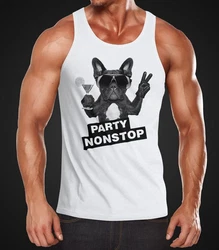 Neverless Tanktop Party Herren Tank-Top Nonstop Mops French Bulldog Weiß/Grau/Silber/Braun