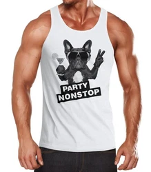 Neverless Tanktop Party Herren Tank-Top Nonstop Mops French Bulldog Weiß/Grau/Silber/Braun