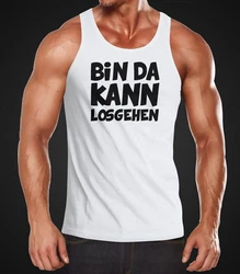 MoonWorks Herren Tanktop Spruch Bin da kann losgehen Rot/Grau/Schwarz