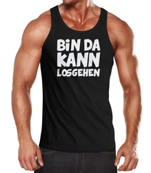 MoonWorks Herren Tanktop Spruch Bin da kann losgehen Schwarz/Rot/Grau