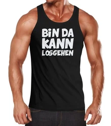MoonWorks Herren Tanktop Spruch Bin da kann losgehen Schwarz/Rot/Grau