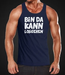 MoonWorks Herren Tanktop Spruch Bin da kann losgehen Dunkelblau/Hellblau