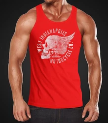 Neverless Tanktop Herren Motorrad Biker Totenkopf Skull Wings Vintage Rot