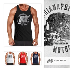 Neverless Tanktop Herren Motorrad Biker Totenkopf Skull Wings Vintage Weiß/Creme/Dunkelgrau