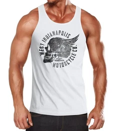 Tanktop Herren Tank Top Motorrad Biker Totenkopf Skull Wings Vintage mit Print