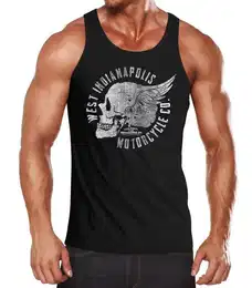 Tanktop Herren Tank Top Motorrad Biker Totenkopf Skull Wings Vintage mit Print