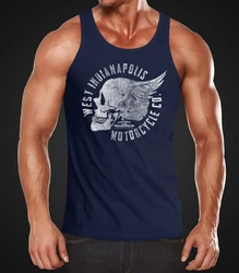 Neverless Tanktop Herren Motorrad Biker Totenkopf Skull Wings Vintage Blau/Dunkelblau