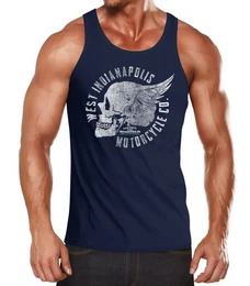 Tanktop Herren Tank Top Motorrad Biker Totenkopf Skull Wings Vintage mit Print
