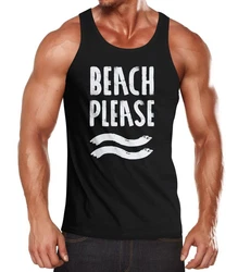 Neverless Herren Tank-Top Beach Please Muskelshirt Schwarz/Hellblau