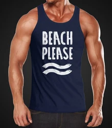 Neverless Herren Tank-Top Beach Please Muskelshirt Hellblau/Dunkelblau/Schwarz/Blau