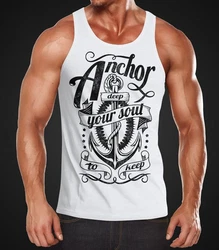 Neverless Tanktop Herren Shirt Creme/Dunkelblau/Weiß