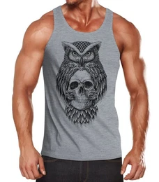Tanktop Herren Tank-Top Eule Totenkopf Owl Skull Schdel Muskelshirt Muscle Shirt mit Print