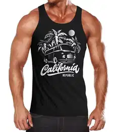 Tanktop Herren Tank-Top California Surf Retro Bus Abenteuer Urlaub Palmen mit Print
