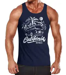 Tanktop Herren Tank-Top California Surf Retro Bus Abenteuer Urlaub Palmen mit Print