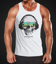 Neverless Tanktop Herren Totenkopf Kopfhrer Musik Party Skull Sonnenbrille mit Print Weiß/Grün/Grau