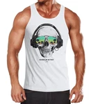 Neverless Tanktop Herren Totenkopf Kopfhrer Musik Party Skull Sonnenbrille mit Print Weiß/Grün/Grau