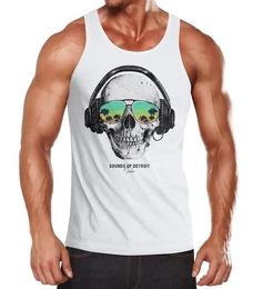 Tanktop Herren Tank-Top Totenkopf Kopfhrer Musik Party Skull Sonnenbrille mit Print