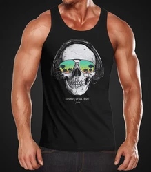 Neverless Tanktop Herren Totenkopf Kopfhrer Musik Party Skull Sonnenbrille mit Print Schwarz/Grün